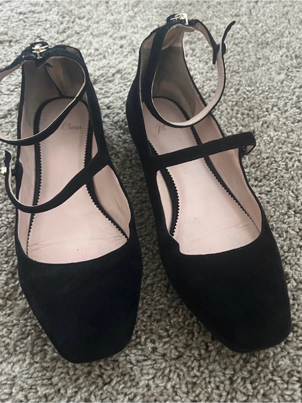 J. Crew Black Suede Double-Strap Mary Jane Flats